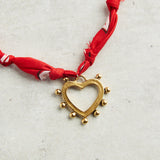 CV Designs BANDANA SINGLE CHARM NECKLACE Red Beaded Heart