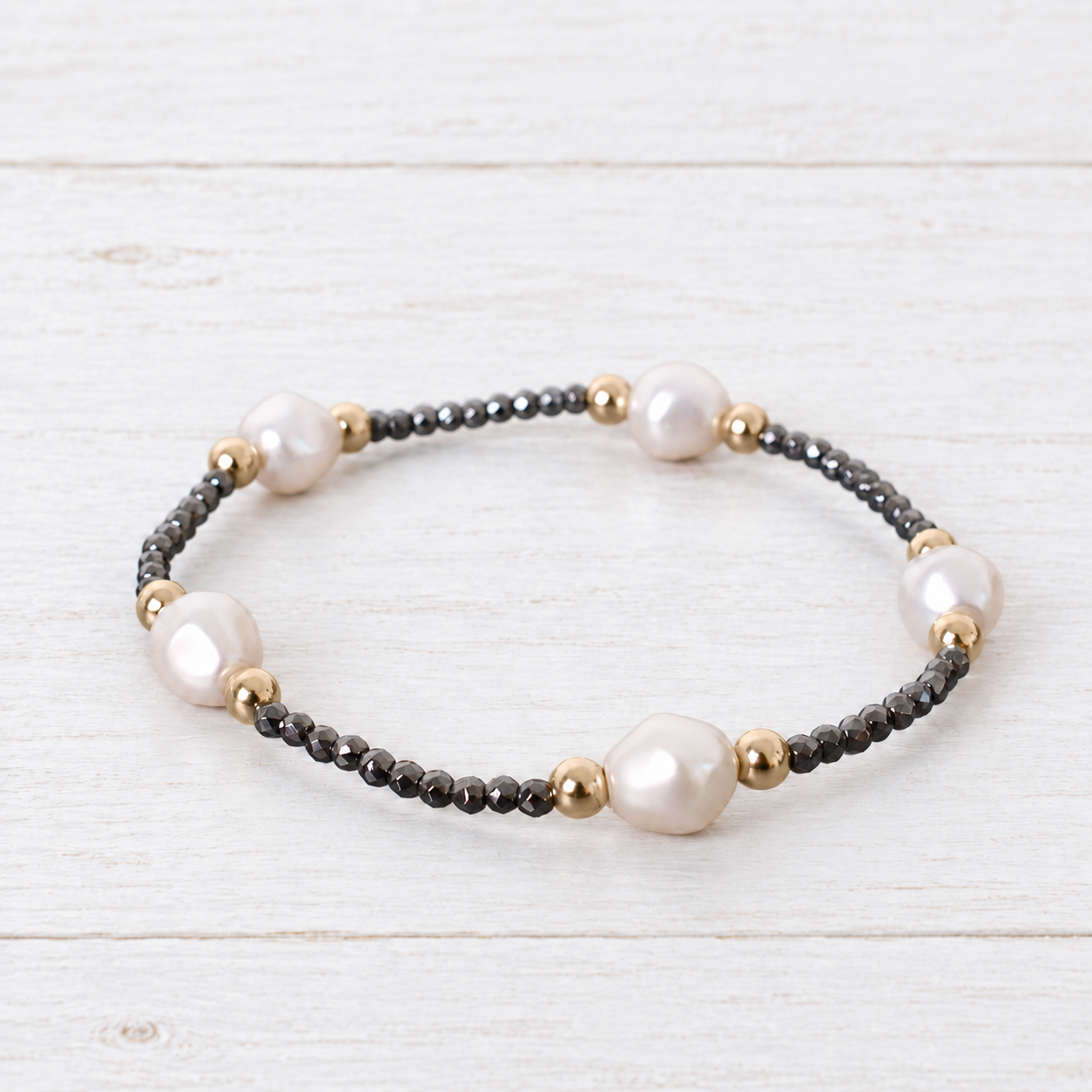 eNewton Design PURPOSE ADMIRE PEARL HEMATITE BRACELET Faceted Hematite 8mm