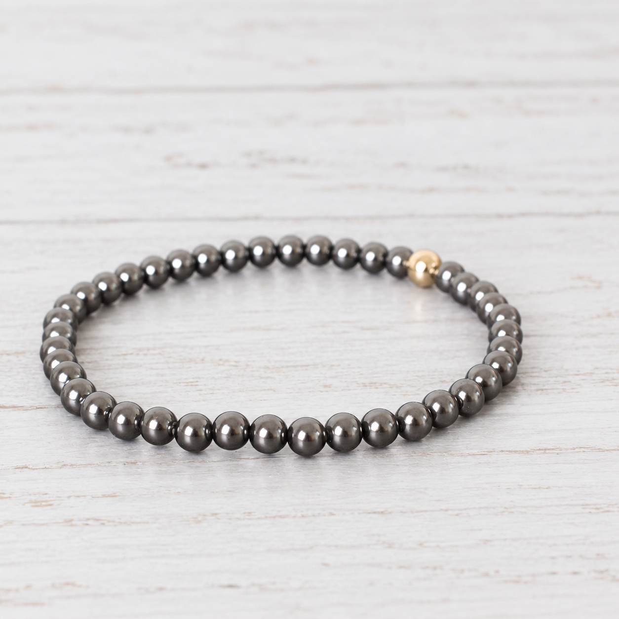 eNewton Design CLASSIC BEAD BRACELET Dark Grey Pearl 4mm