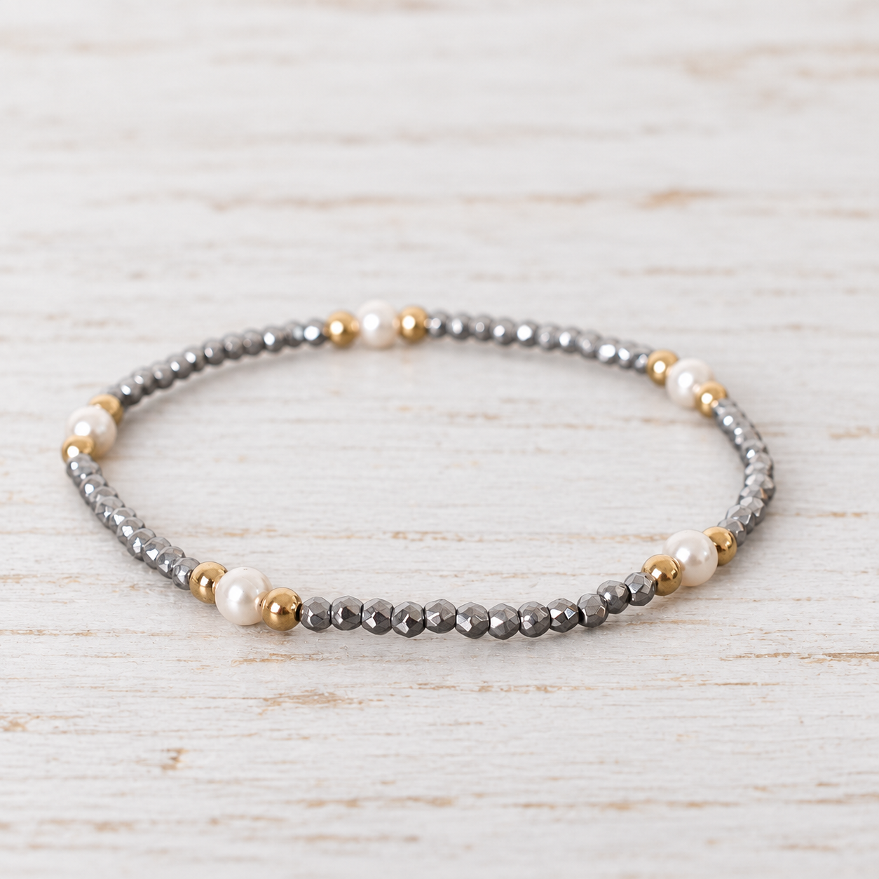 eNewton Design PURPOSE PEARL HEMATITE BRACELET Silver Faceted Hematite 4mm