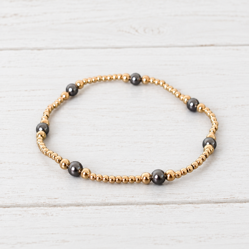 eNewton Design CLASSIC PURPOSE PATTERN BEAD BRACELET Dark Grey Pearl 6mm