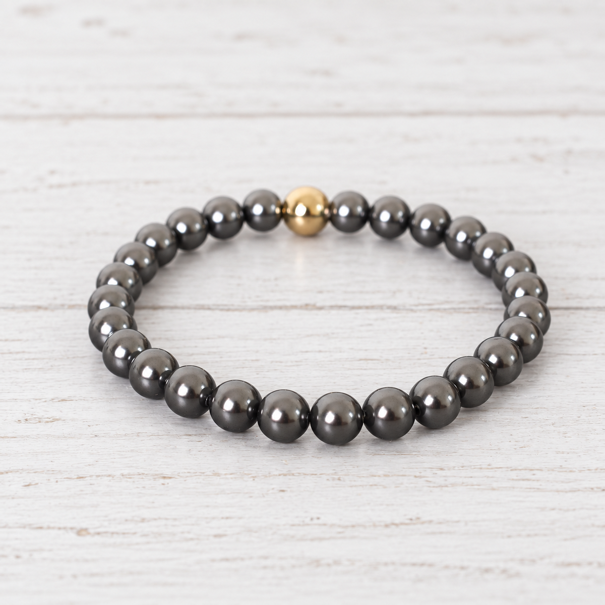 eNewton Design CLASSIC BEAD BRACELET Dark Grey Pearl 6mm