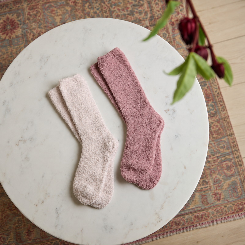 Barefoot Dreams COZYCHIC 2 PAIR SOCK SET Teaberry Heathered Stone