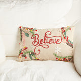 Creative Co-op COTTON CHAMBRAY EMBROIDERED BELIEVE PILLOW