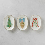 Creative Co-op GOLD EDGE STONEWARE SCALLOPED DISH Mistletoe