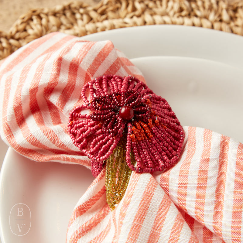Creative Co-op BEADED FLOWER NAPKIN RING SET OF 4
