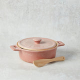Creative Co-op STONEWARE BRIE BAKER WITH WOOD SPREADER Pink 7