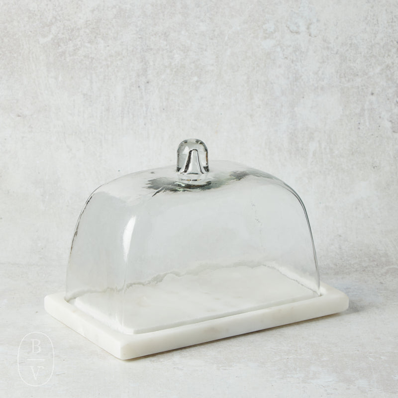 Creative Co-op RECTANGLE GLASS CLOCHE WITH MARBLE BASE