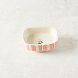 Creative Co-op HANDPAINTED DISH STRIPES AND FLOWERS Pink