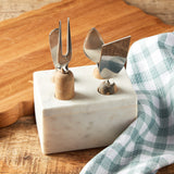 Creative Co-op STAINLESS STEEL CHEESE SERVING SET WITH MARBLE STAND