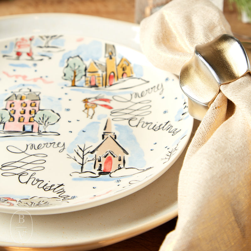 Creative Co-op STONEWARE HOLIDAY PATTERN PLATE