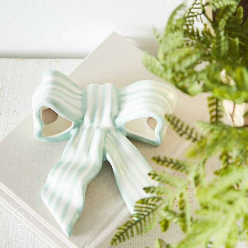 Creative Co-op STONEWARE STRIPED BOW DECOR