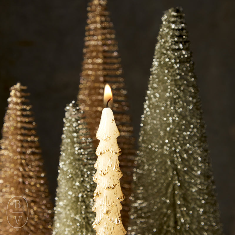 Creative Co-op UNSCENTED TREE SHAPED TAPER CANDLE GOLD TIPS S/2