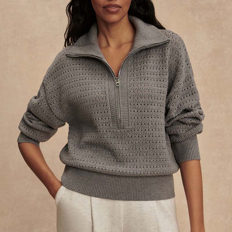 Varley DARLA HALF ZIP KNIT Silver Filigree Melange