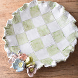 Dixie Pottery XL 14 BOWL WITH FLOWERS CHECKERBOARD 6 FLOWERS 1