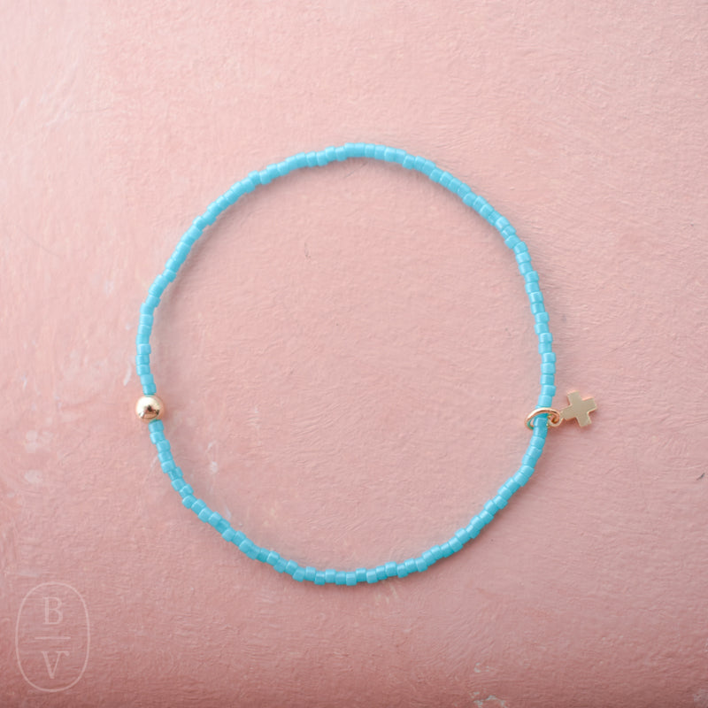 eNewton Design HOPE CLASSIC CHARM BRACELET Turquoise Signature Cross Small Gold