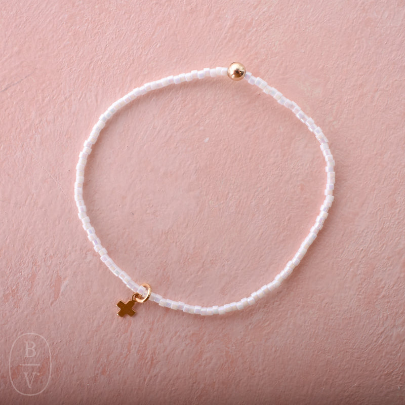 eNewton Design HOPE CLASSIC CHARM BRACELET Silky White Signature Cross Small Gold