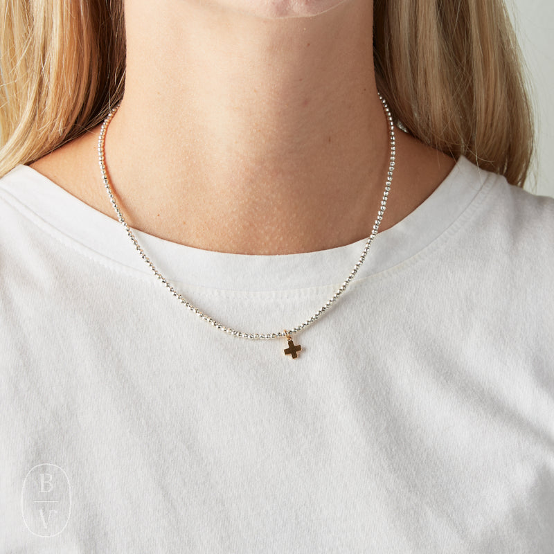 eNewton Design FACETED HEMATITE SIGNATURE CROSS GOLD CHARM CHOKER