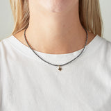 eNewton Design FACETED HEMATITE SIGNATURE CROSS GOLD CHARM CHOKER