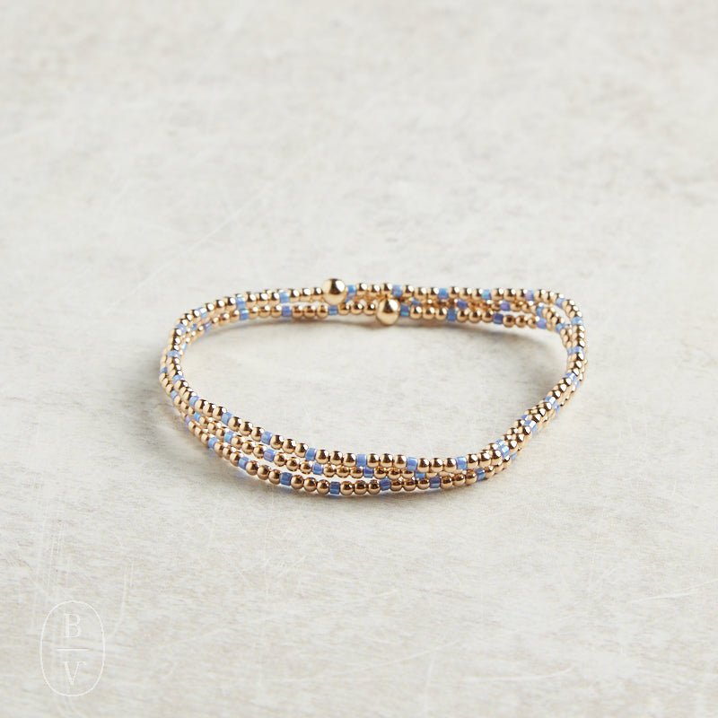 eNewton Design HOPE SINCERITY GOLD PATTERN BEAD BRACELET Bright Blue 2mm