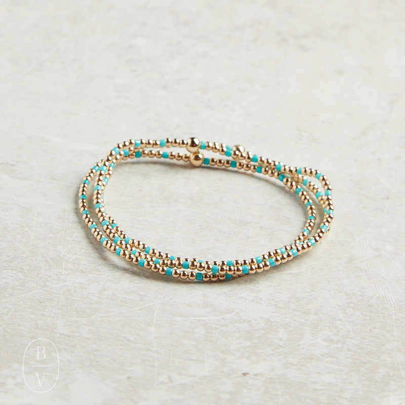 eNewton Design HOPE SINCERITY GOLD PATTERN BEAD BRACELET Turquoise 2mm
