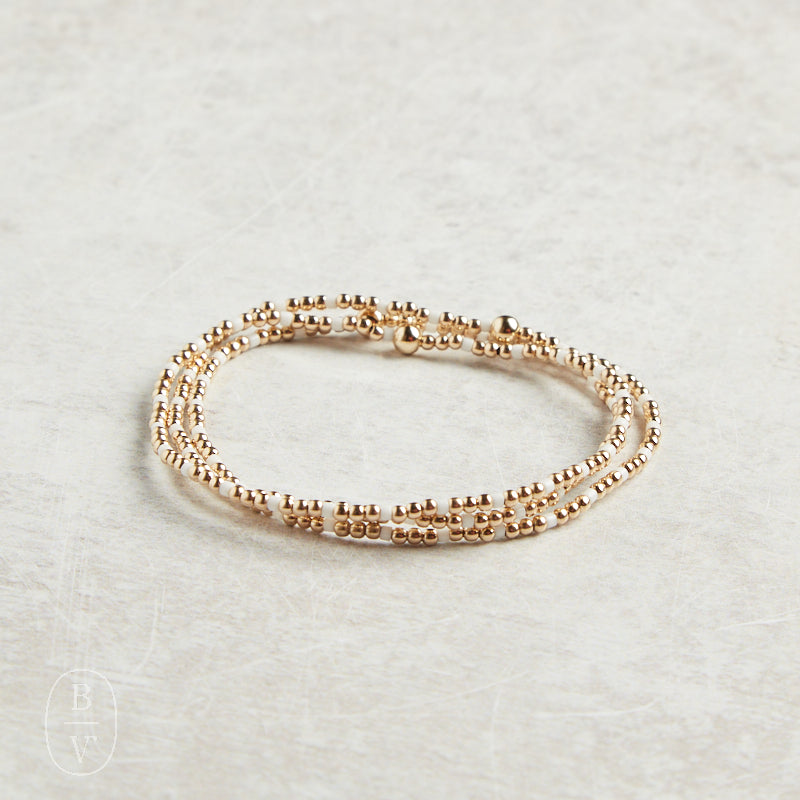 eNewton Design HOPE SINCERITY GOLD PATTERN BEAD BRACELET White 2mm
