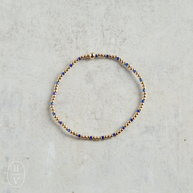 eNewton Design HOPE SINCERITY GOLD PATTERN BEAD BRACELET Blue Metallic 2mm
