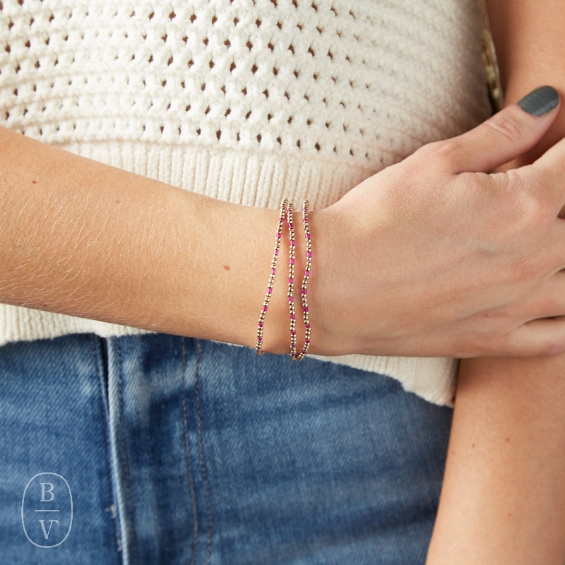 eNewton Design HOPE SINCERITY GOLD PATTERN BEAD BRACELET Fuchsia 2mm