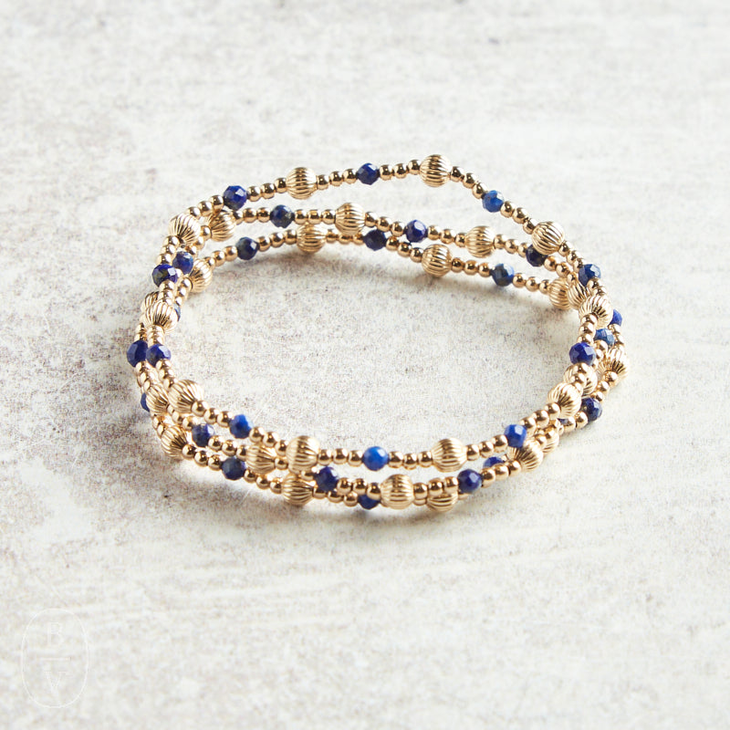 eNewton Design DIGNITY SINCERITY GOLD PATTERN STONE BRACELET Lapis 4mm