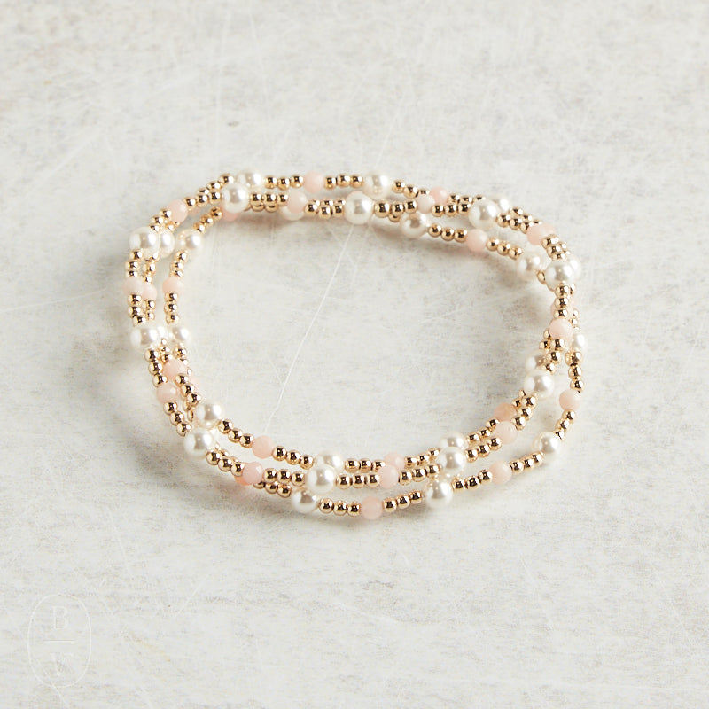 eNewton Design PEARL SINCERITY PATTERN BEAD BRACELET Pink Opal 4mm