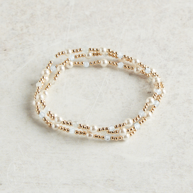 eNewton Design PEARL SINCERITY PATTERN BEAD BRACELET Aquamarine 4mm