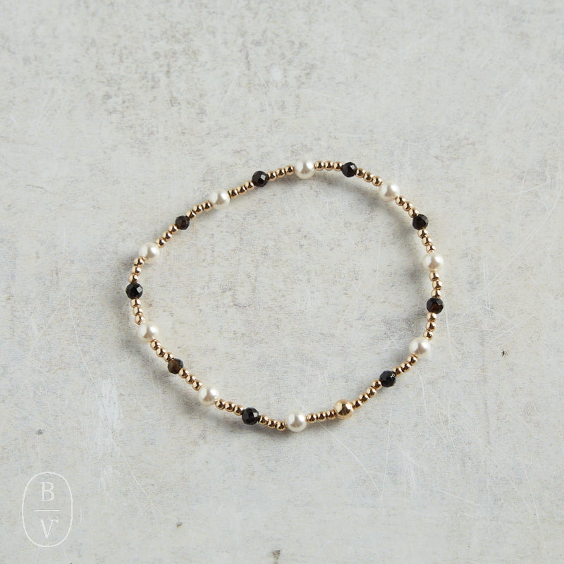 eNewton Design PEARL SINCERITY PATTERN BEAD BRACELET Faceted Onyx 4mm