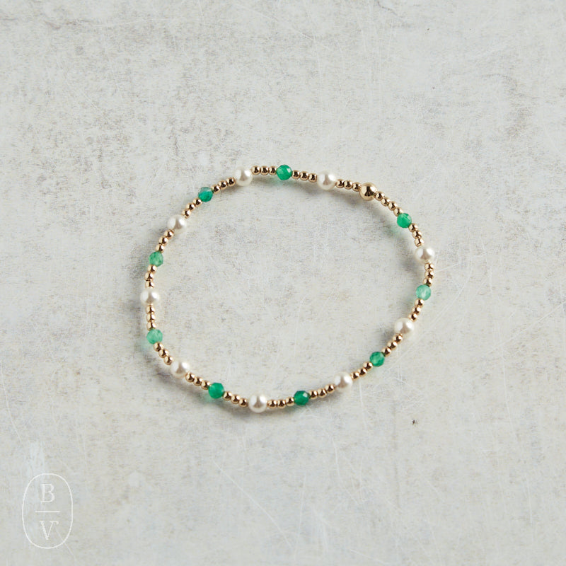 eNewton Design PEARL SINCERITY PATTERN BEAD BRACELET Green Onyx 4mm