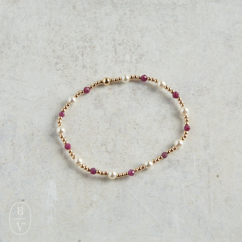 eNewton Design PEARL SINCERITY PATTERN BEAD BRACELET Ruby 4mm