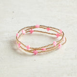 eNewton Design EGIRL SIGNATURE CROSS SMALL GOLD PATTERN BEAD BRACELET Bright Pink 2mm