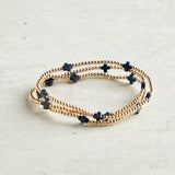 eNewton Design SIGNATURE CROSS SMALL GOLD PATTERN BEAD BRACELET Navy 2mm