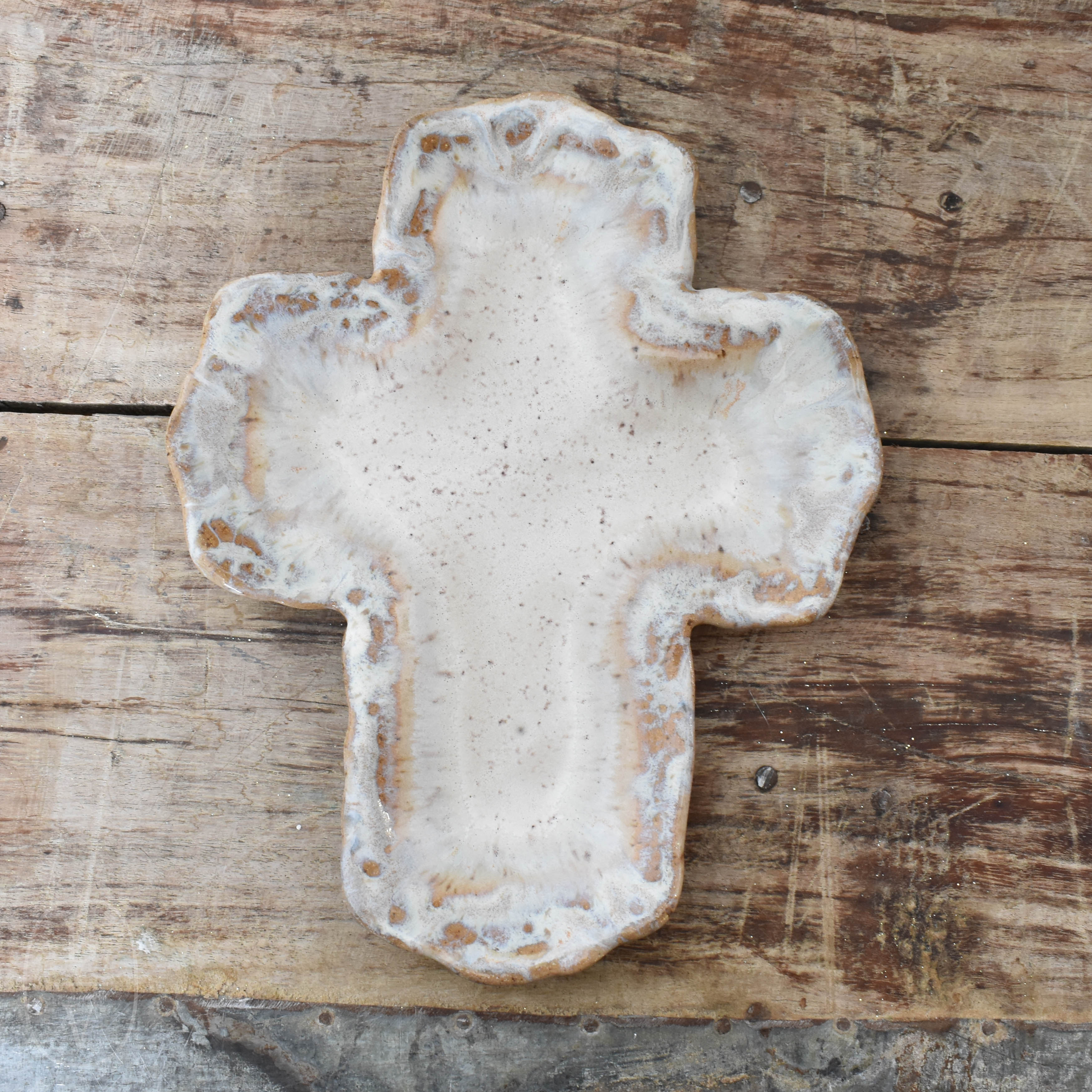 Etta B Pottery GIFTING CROSS Oyster