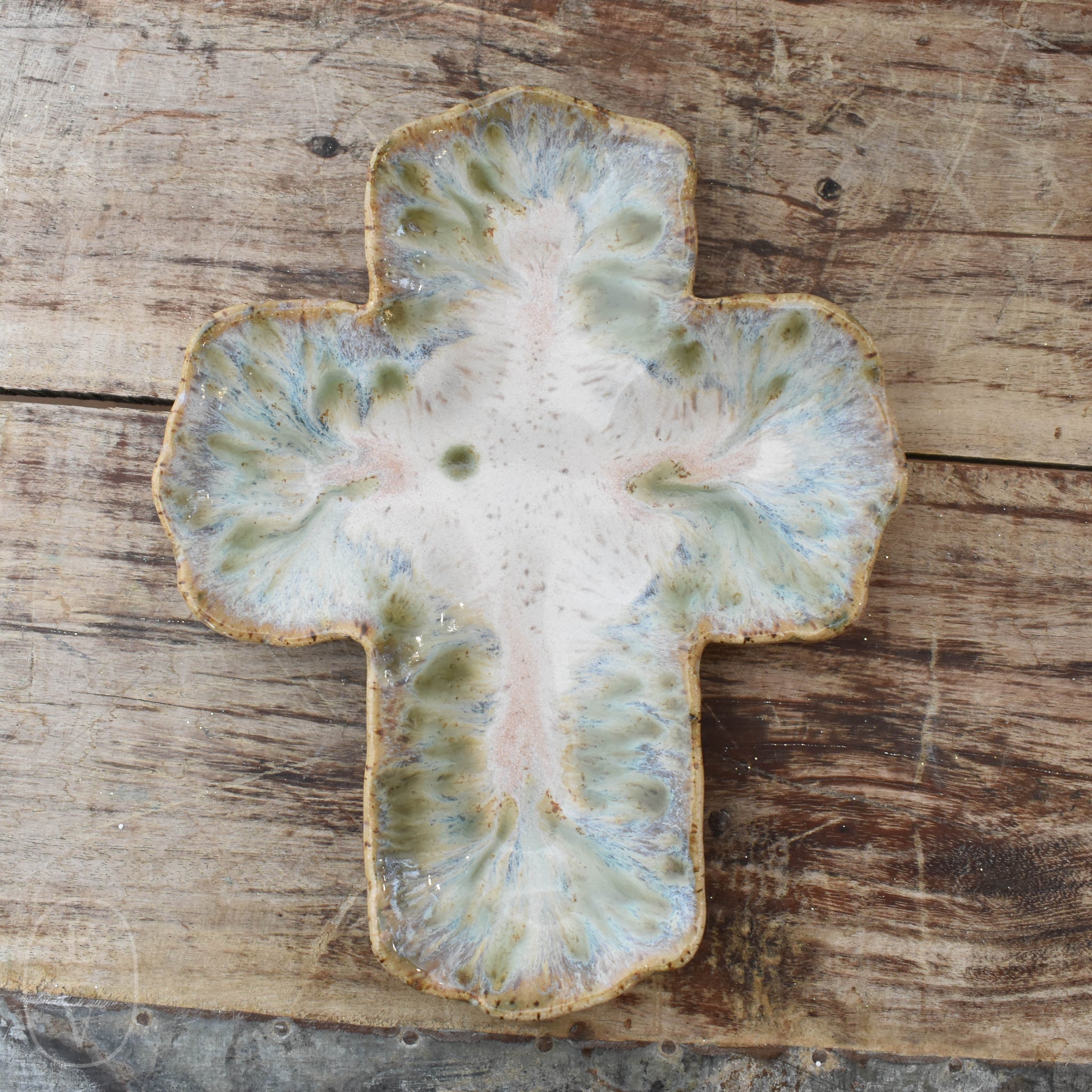 Etta B Pottery GIFTING CROSS Botanical