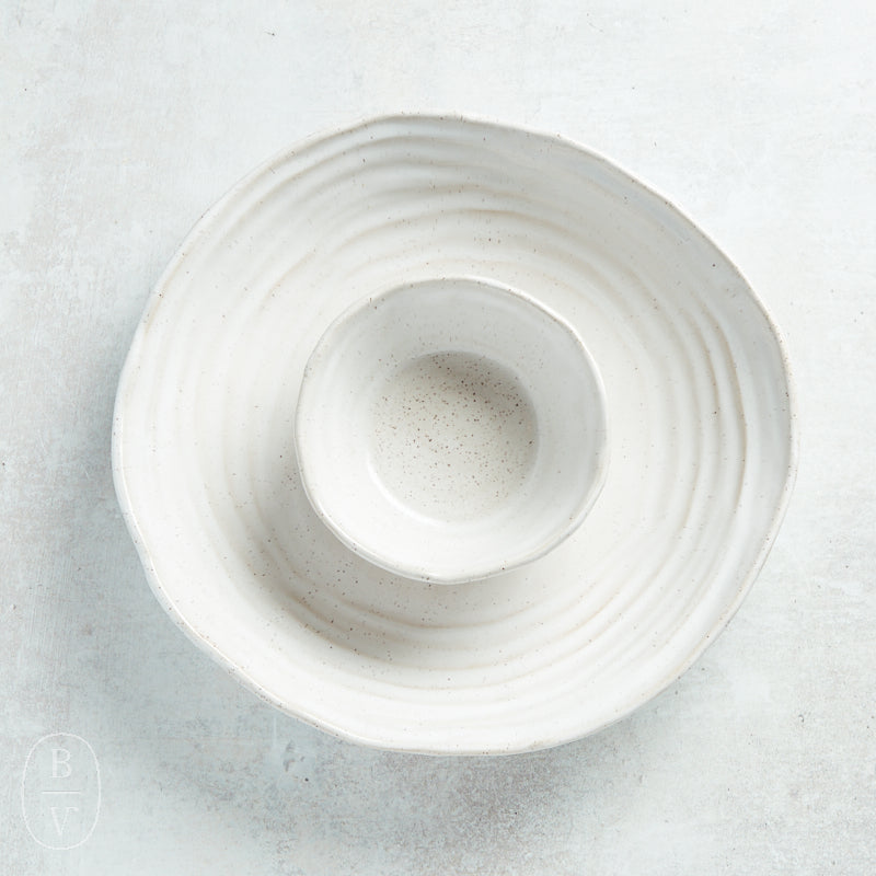 Etta B Pottery CHIP AND QUESO BOWL Eyelet White