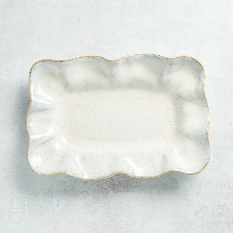 Etta B Pottery RUFFLED RECTANGLE DISH Chantilly Cream