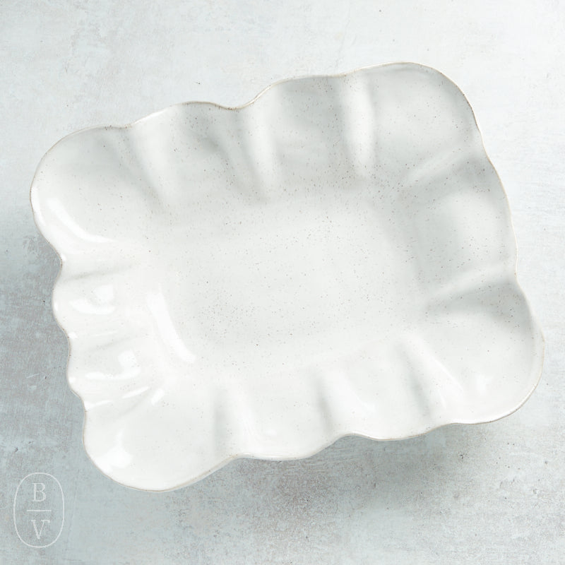 Etta B Pottery RUFFLED RECTANGLE SERVER Eyelet White