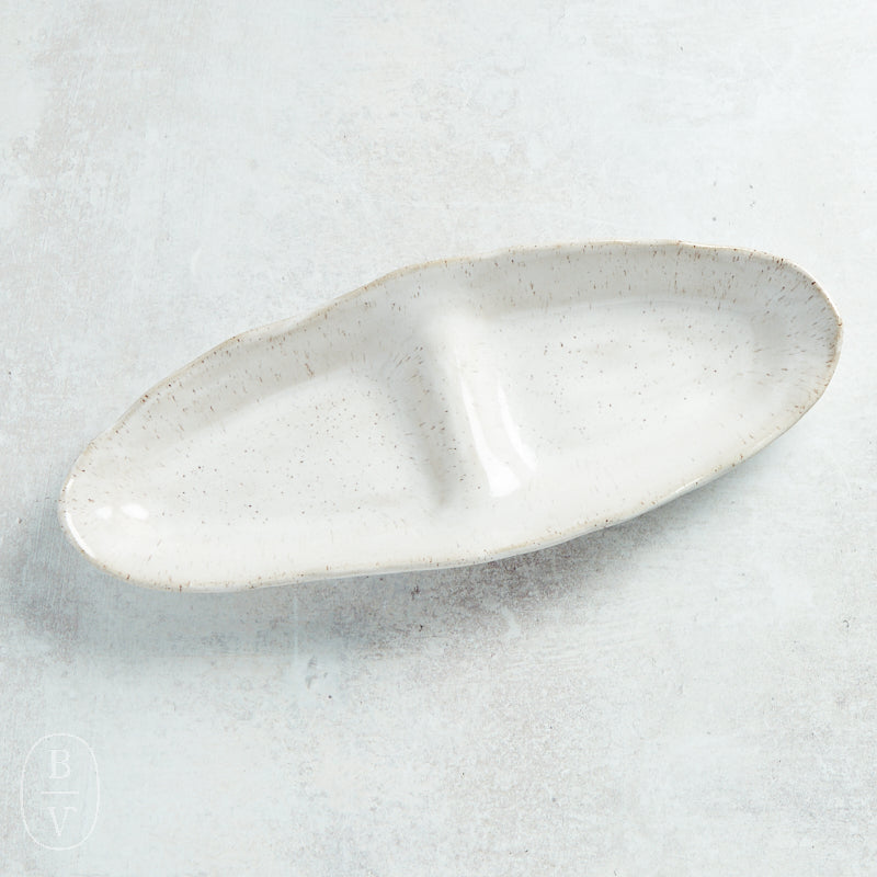 Etta B Pottery DIVIDED TRAY Eyelet White