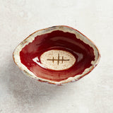 Etta B Pottery TAILGATE FOOTBALL BOWL Crimson & White