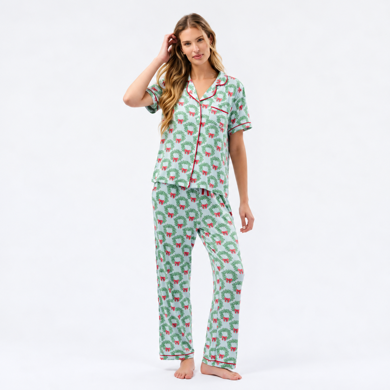Mary Square CHARLOTTE SSLP PAJAMA SET WREATH AND RIBBON