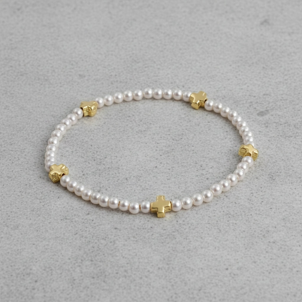 eNewton Design EGIRL SIGNATURE CROSS SMALL GOLD BEAD BRACELET