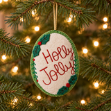 Creative Co-op HOLLY JOLLY EMBROIDERY WOOL FELT ORNAMENT