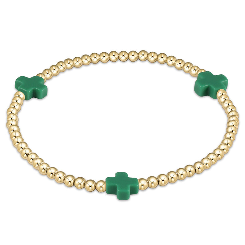 Enewton Design SIGNATURE CROSS GOLD PATTERN BEAD BRACELET Emerald 3mm