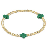eNewton Design SIGNATURE CROSS GOLD PATTERN BEAD BRACELET Emerald 3mm