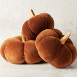 K and K Interiors BROWN VELVET PUMPKIN WITH WOOD STEM