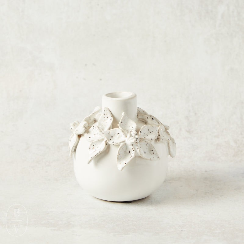 K and K Interiors CERAMIC VASE WITH RAISED FLOWERS White 3.25